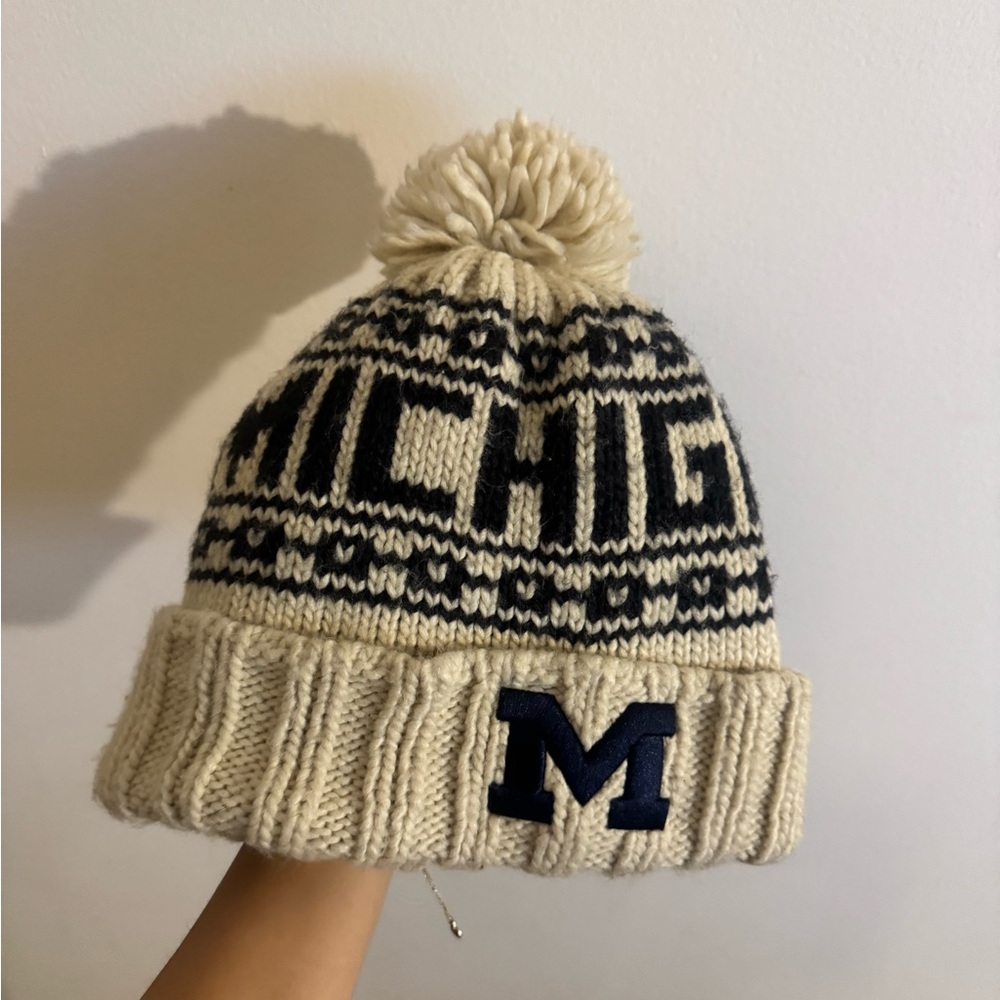 Michigan Knit Beanie with Pom